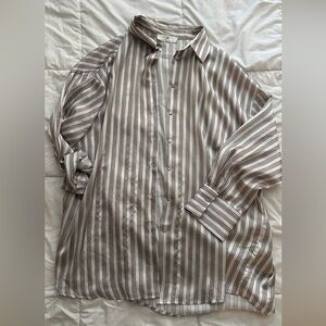 Striped satin like button down Shirt